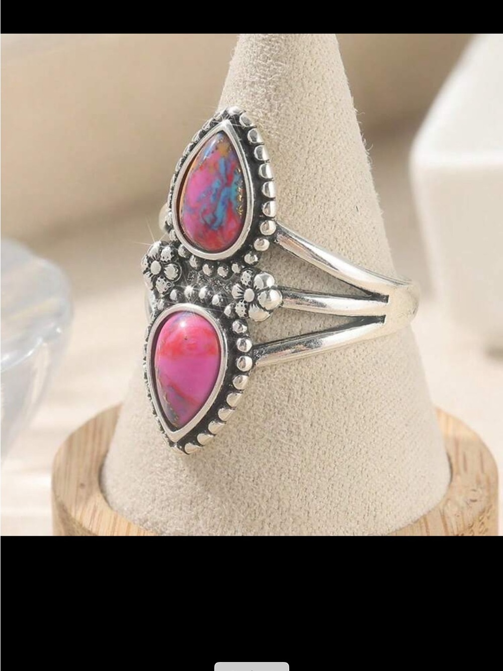 Sterling-Inspired Pink Double Teardrop Stone Ring
